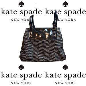 Kate Spade Classic Anisha Logan Square Satchel Black Patent & Chevron Nylon